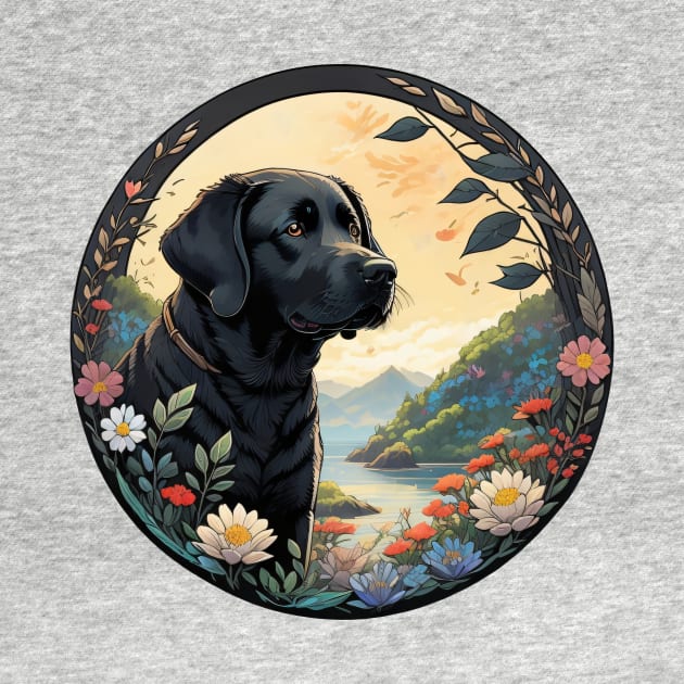 Black Lab Floral Wreath by Pet And Petal